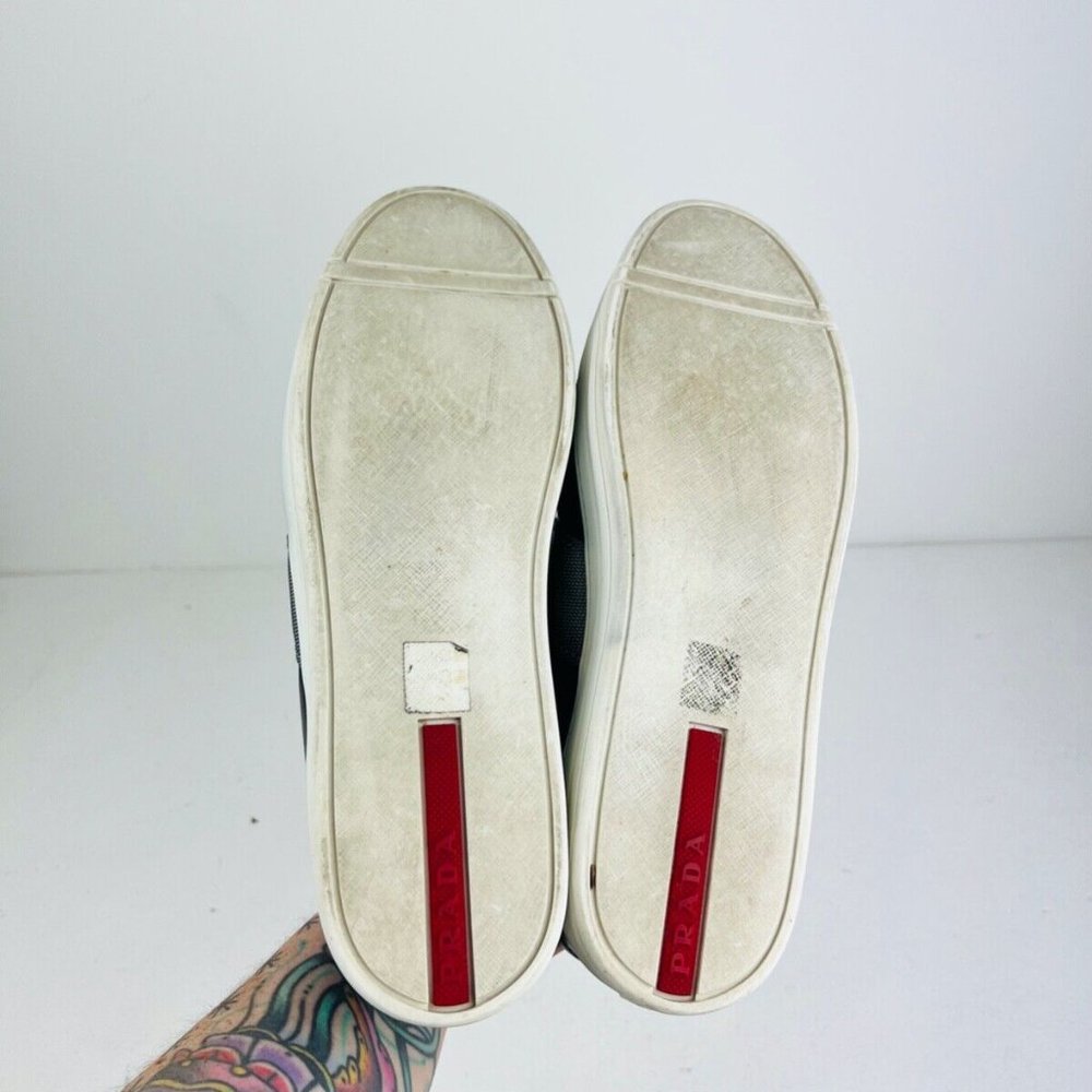 Prada Black Leather Low Top Red Line Logo Chunky Classic Trainers UK 7 - Picture 12 of 12
